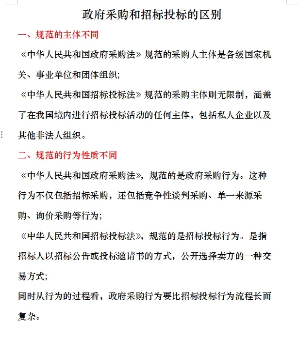 政府采购和招标投标7个方面的区别