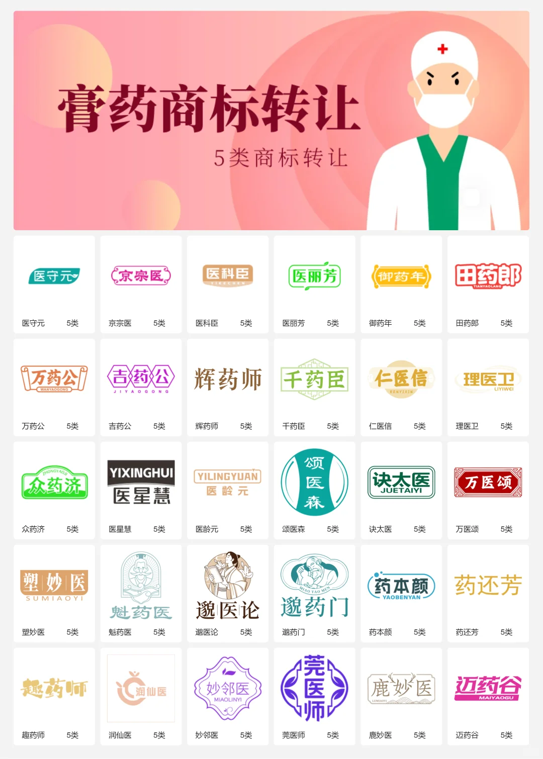 膏药 中医药 保健品商标设计 5类商标转让