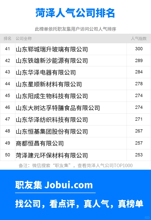 2025年菏泽最佳人气雇主50强排名