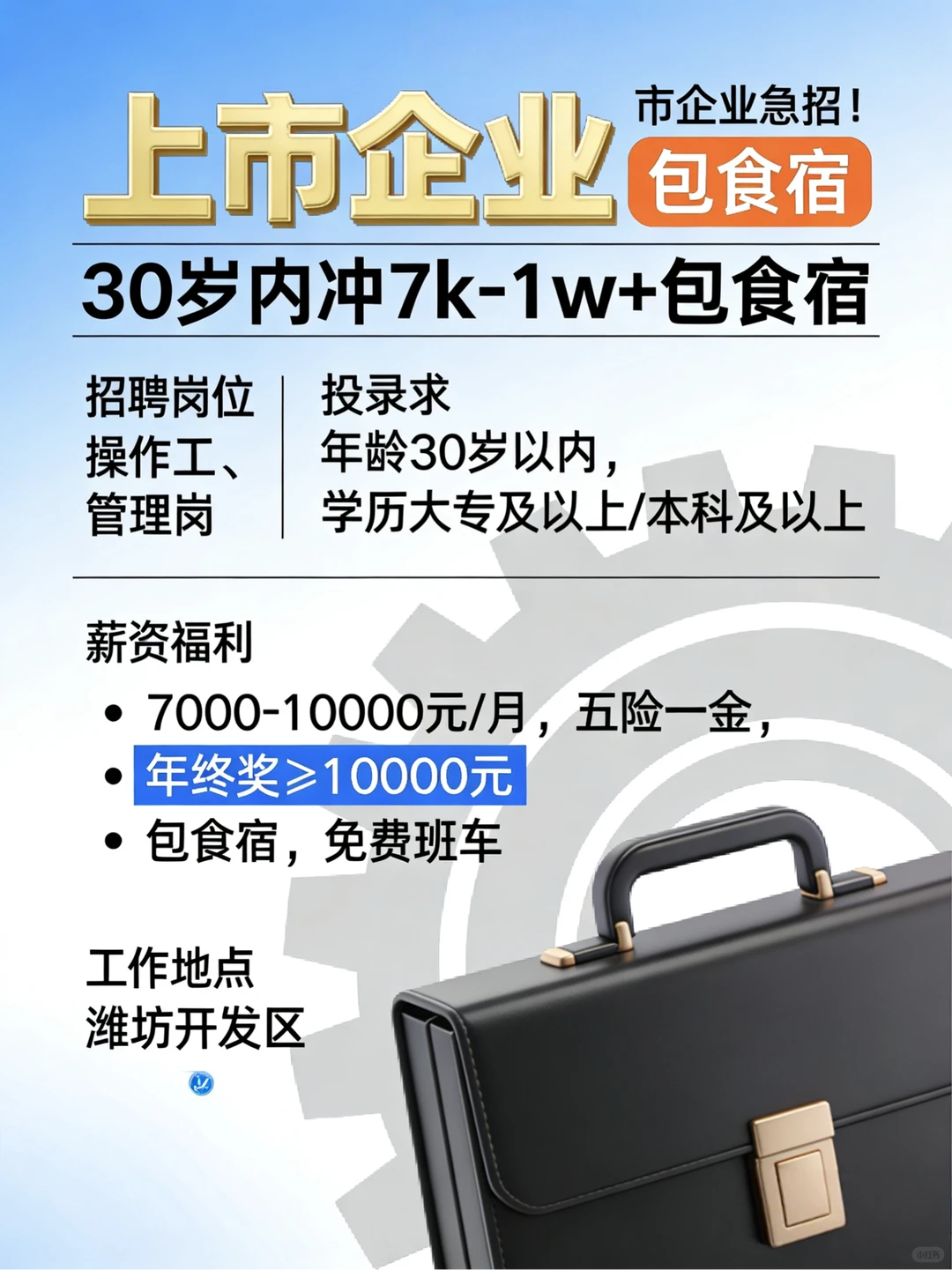 潍坊上市企业急招！30岁内冲7k-1w薪资，包食