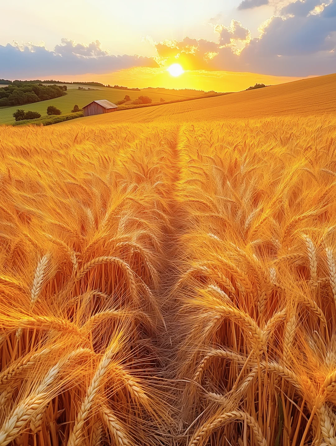 秋日麦田，丰收在金色阳光中闪耀