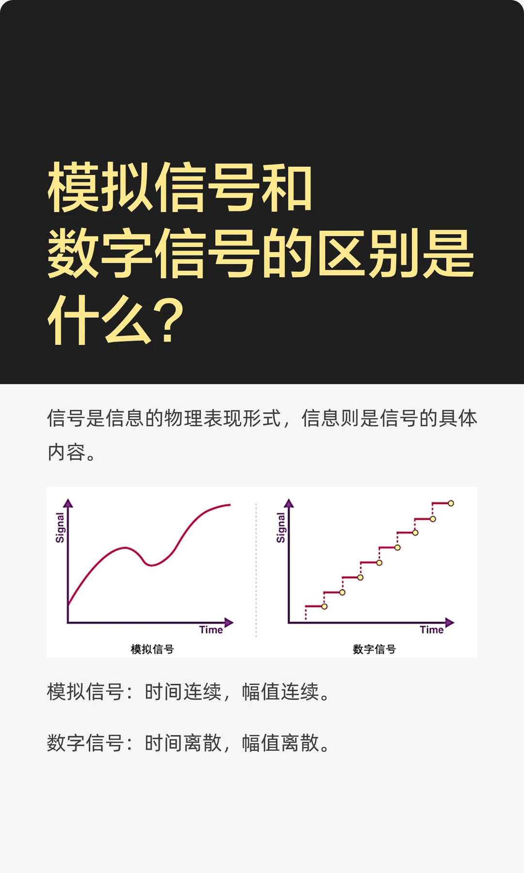 模拟信号和数字信号的区别是什么？