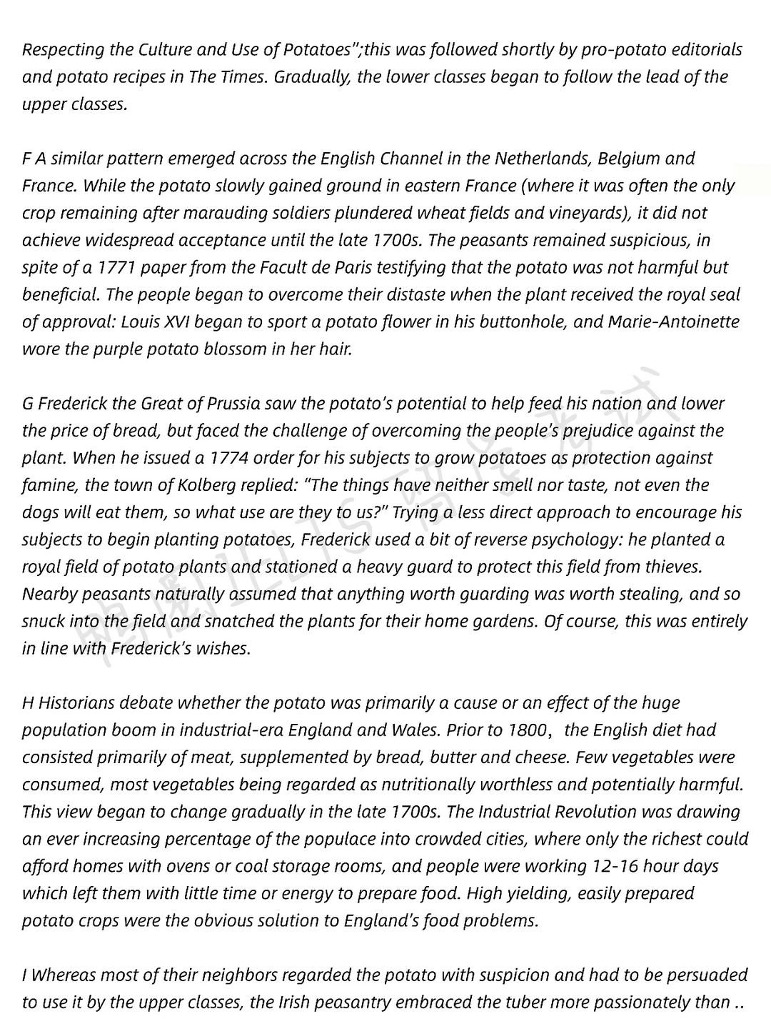 25.12.1雅思机考阅读P1:土豆对欧洲的影响?