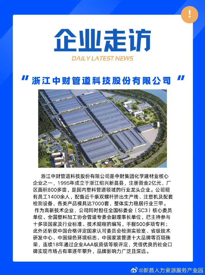 【企业走访】浙江中财管道科技股份有限公司
