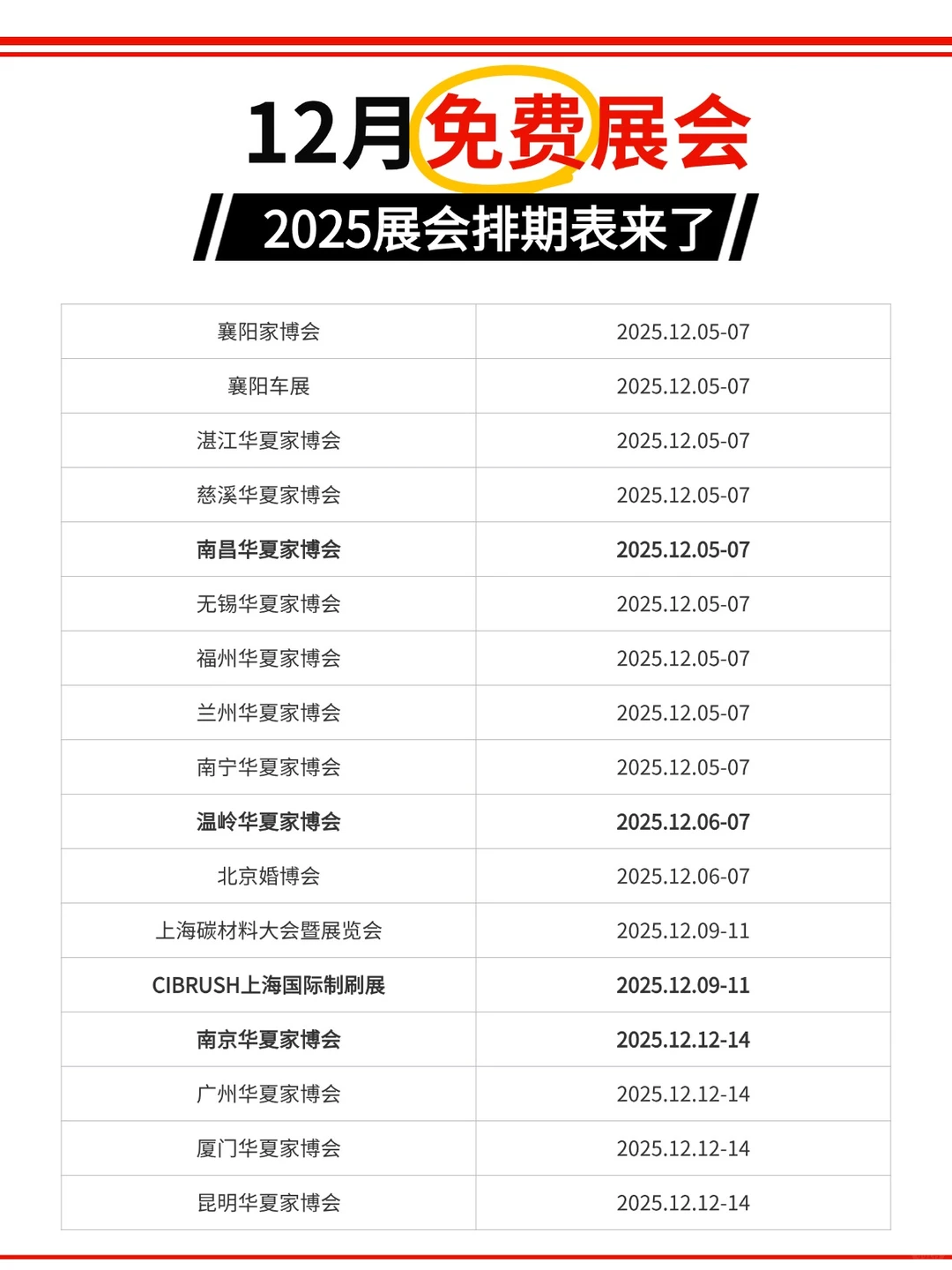 12月展会排期汇总！限时免费