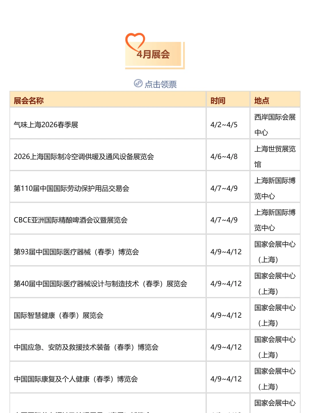 2026上海二季度（4-6月）展会排期发布！