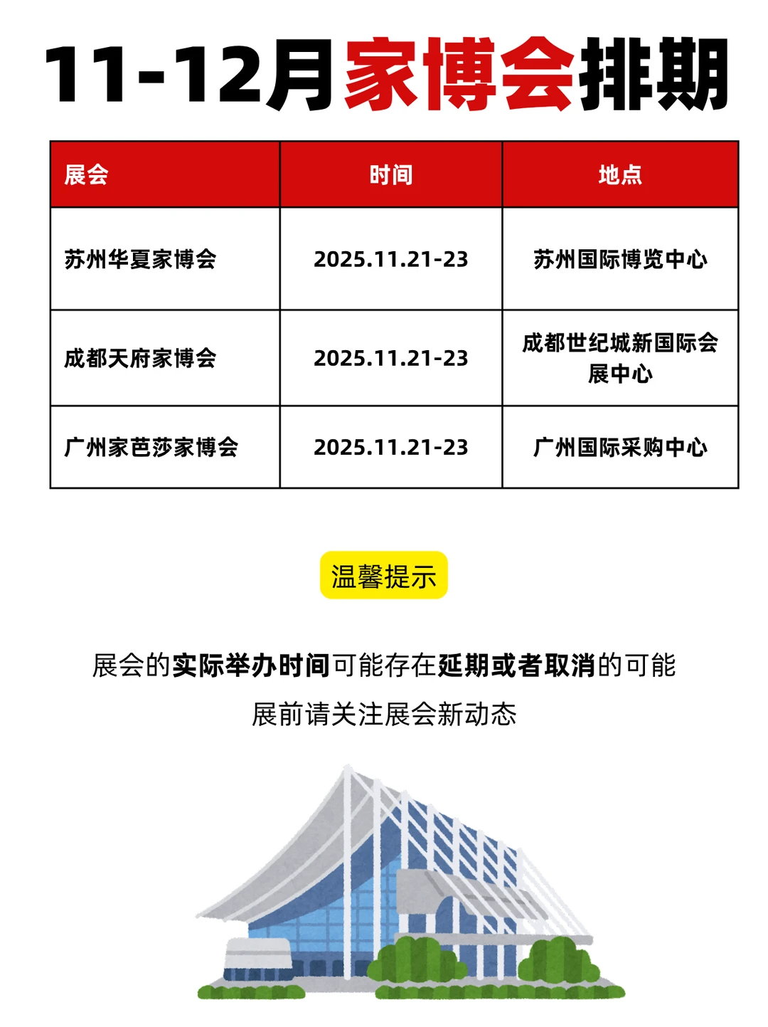 最新！11月-12月家博会时间排期表一览