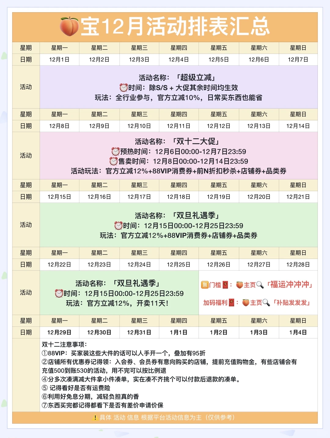 ?12月份完整活动｜双十二+双旦来啦?