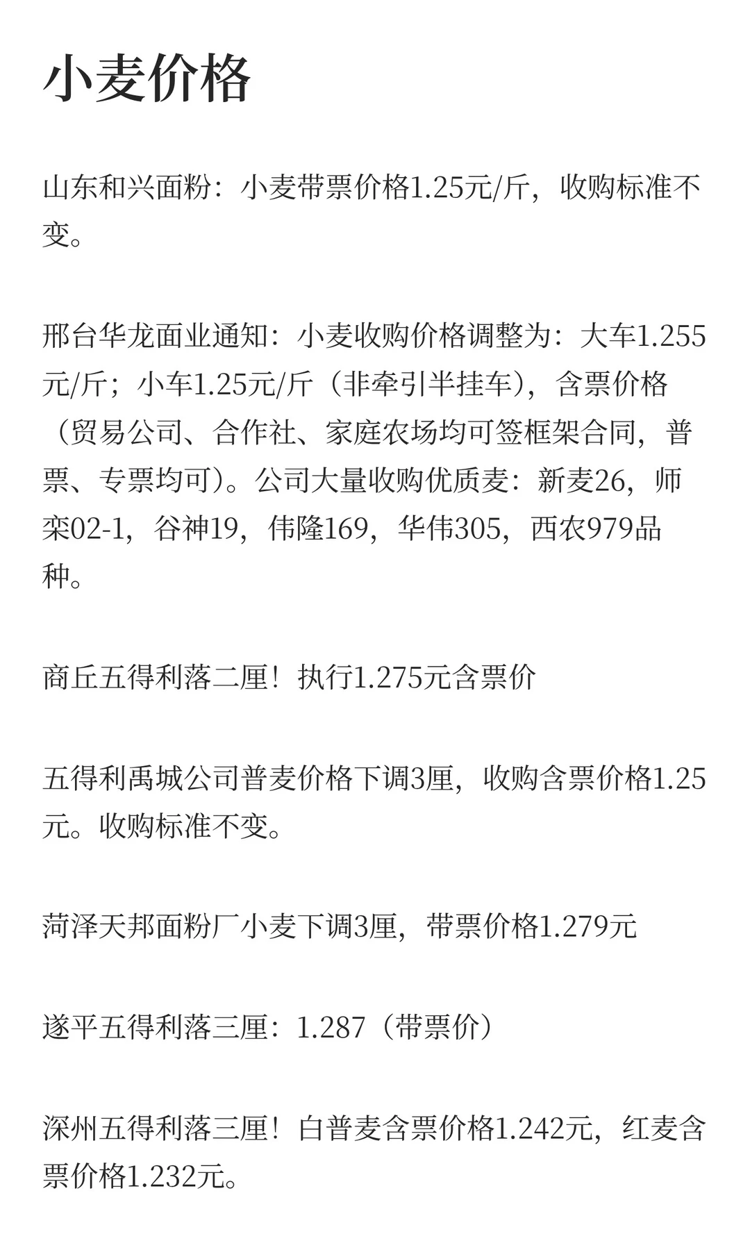 12月5日最新小麦玉米价格
