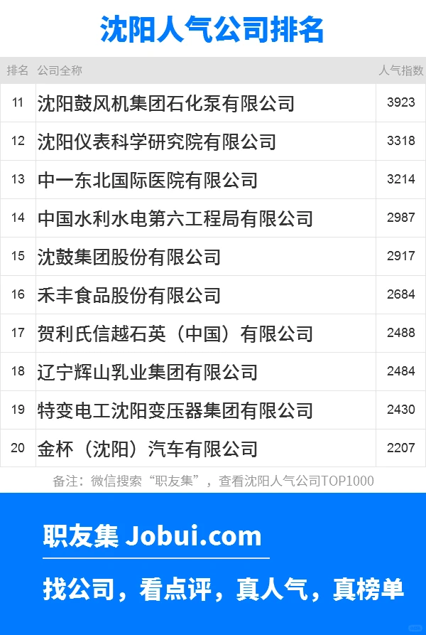 2025年沈阳最佳人气雇主50强排名