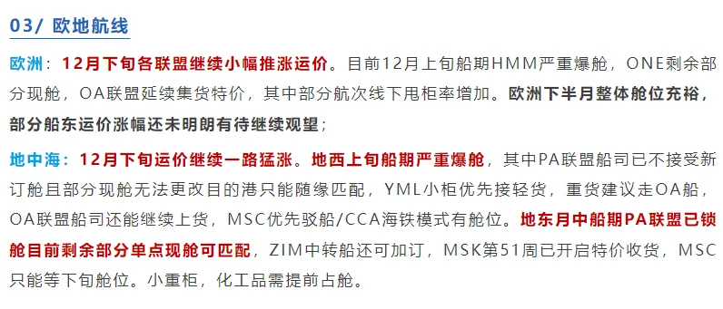 新的一周趋势来咯！12月中旬运价会继续上涨