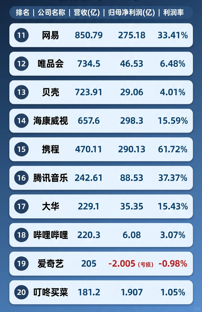 2025年中国互联网上市公司前三季度营收利润