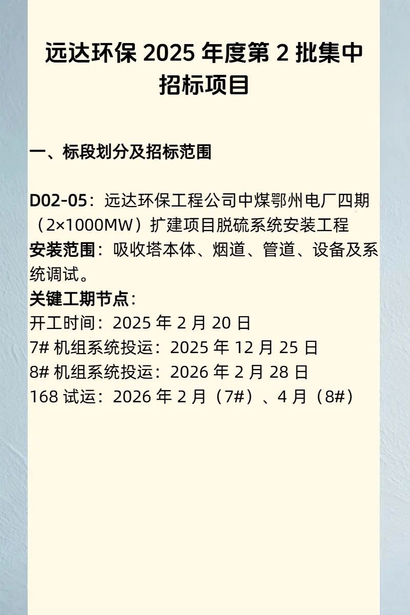 远达环保 2025 年度第 2 批集中招标项目