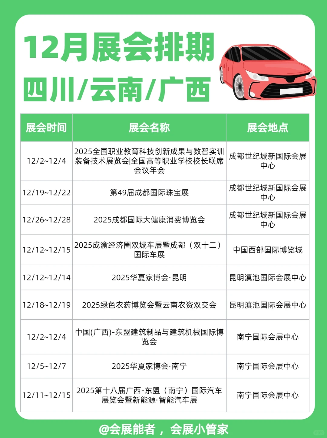 12月四川/云南/广西展会排期，精彩提前看！