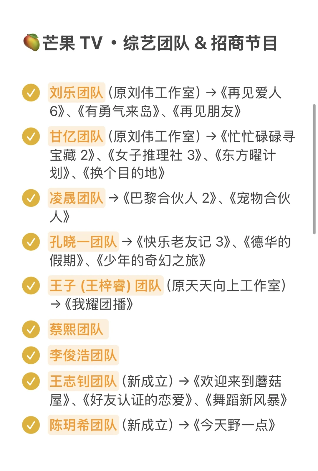 ?芒果台49大综艺团队,你追过谁做的节目?