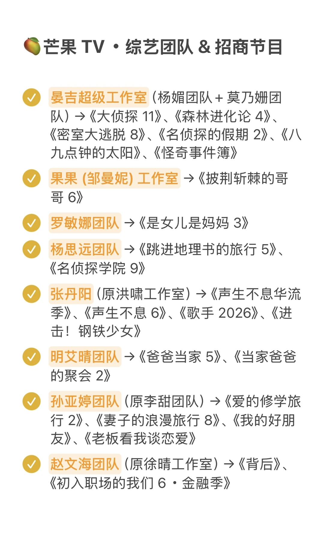 ?芒果台49大综艺团队,你追过谁做的节目?