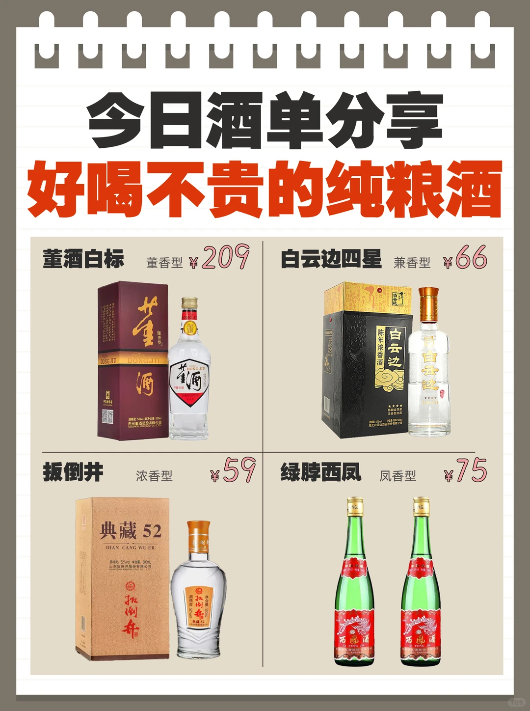 今日酒单分享✅好喝不贵纯粮食酒值得拥有‼️