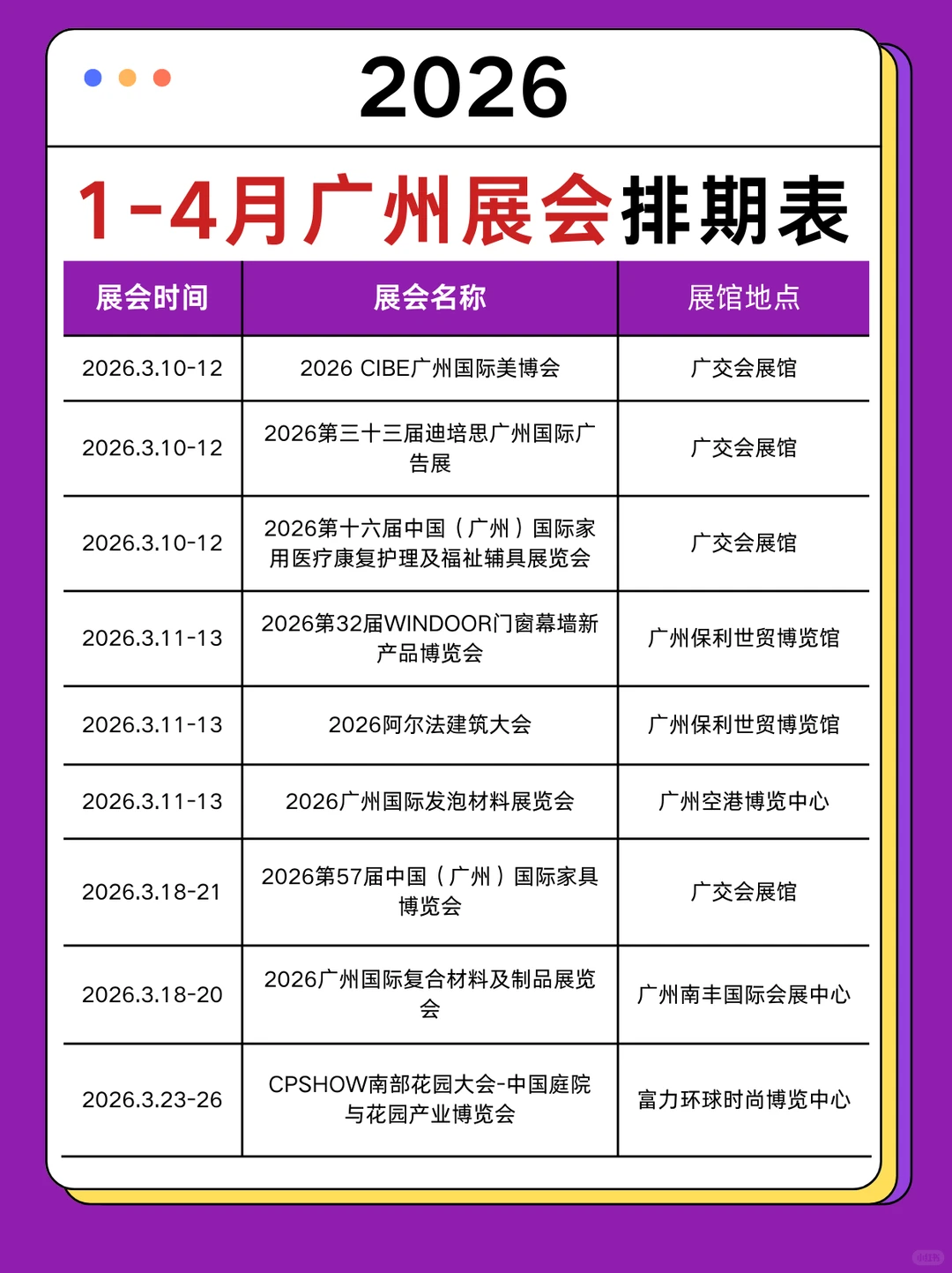 2026年1-4月广州展会排期表+时间地址