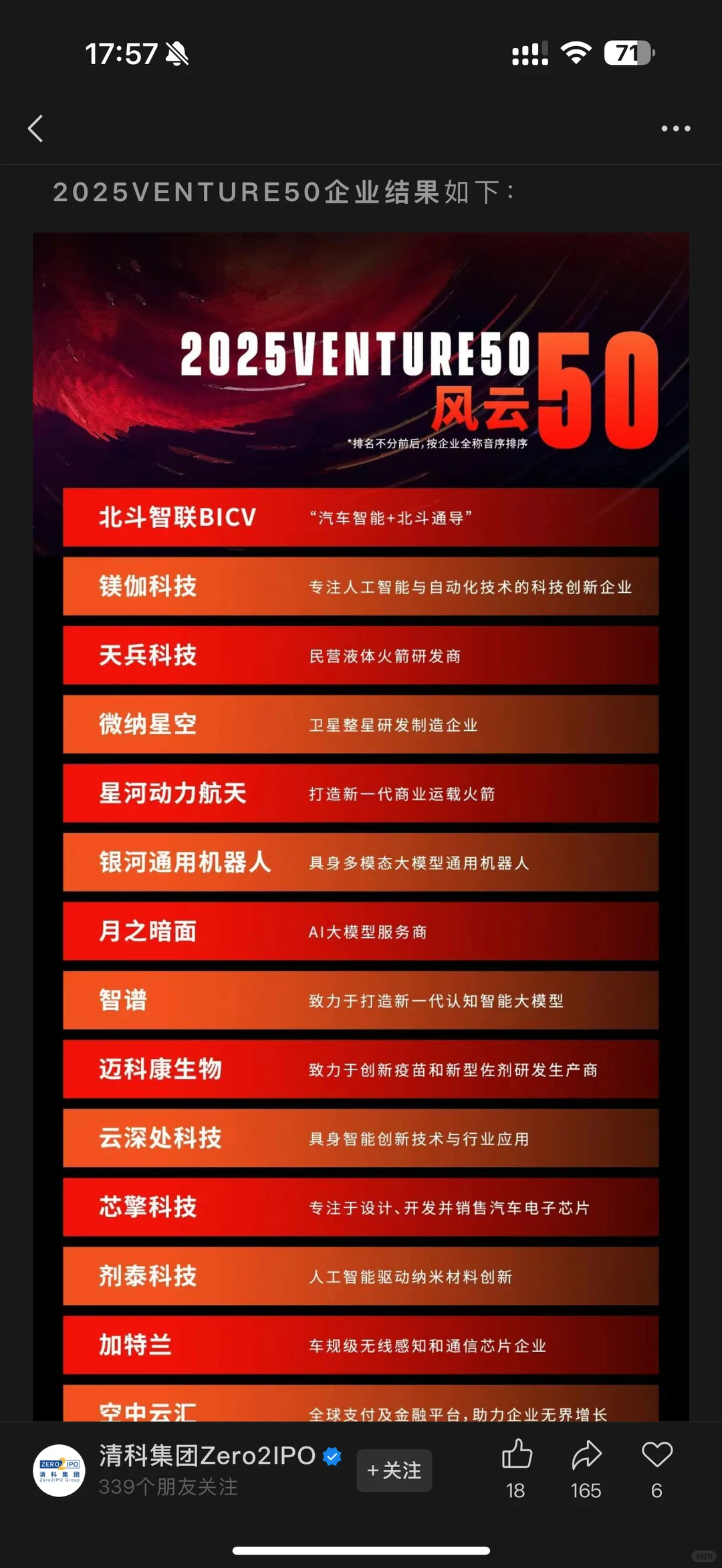 清科-投资界-科技行业明星企业前50企业榜