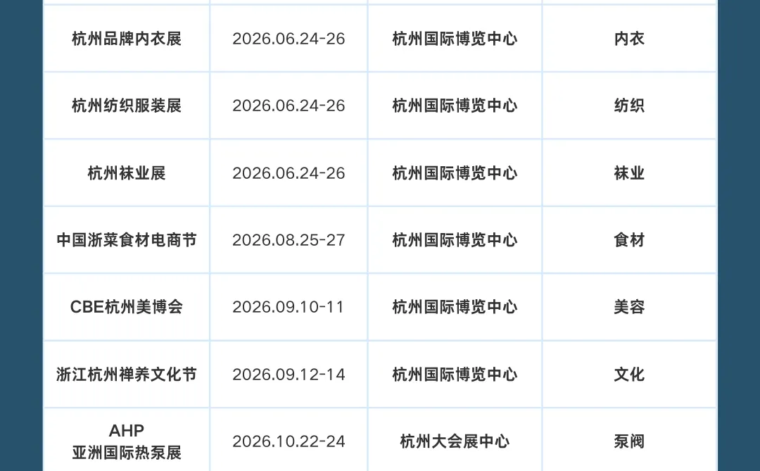 2026年杭州展会展会时间表+展会门票