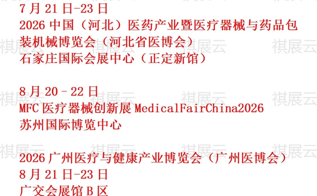 2026年上半年全国医疗器械产业展会排期