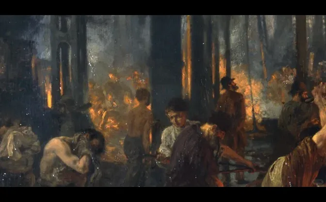 门采尔 代表作《轧铁工厂》