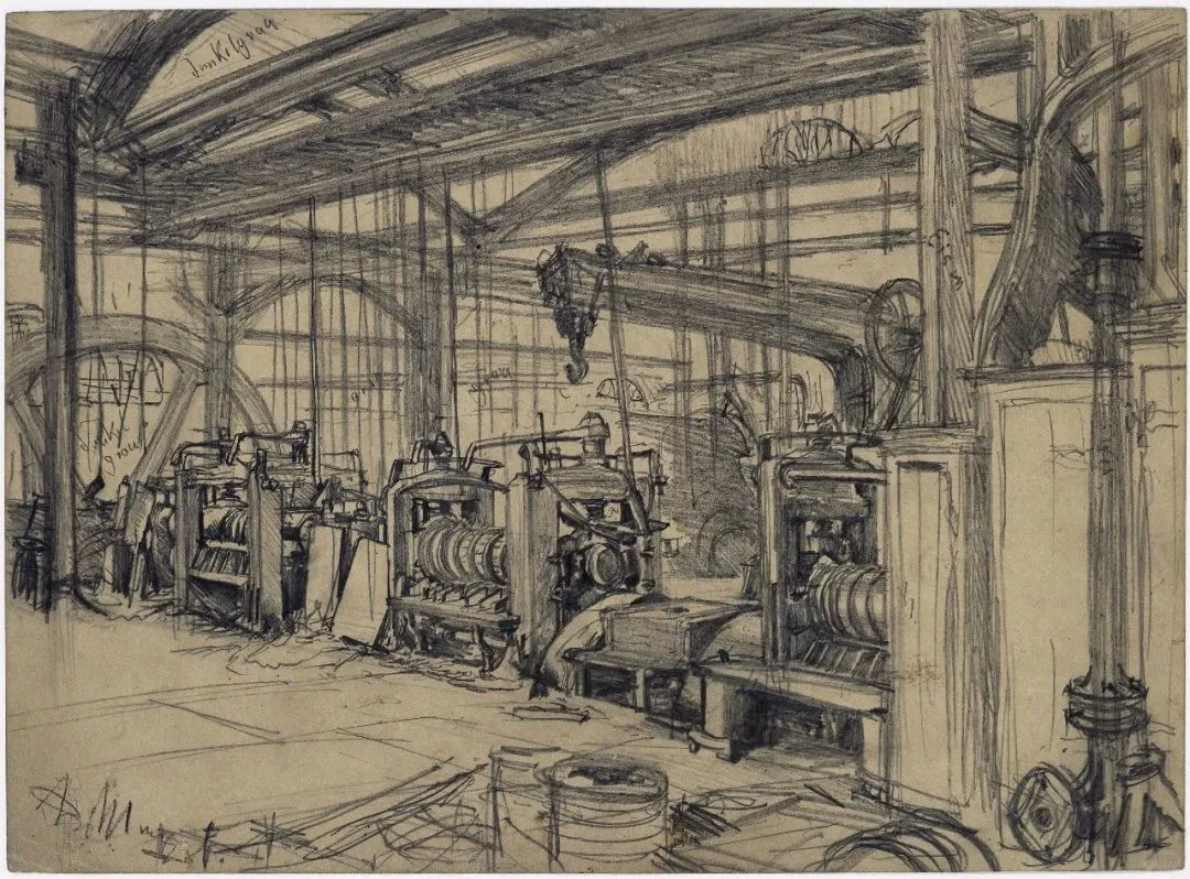 门采尔 代表作《轧铁工厂》