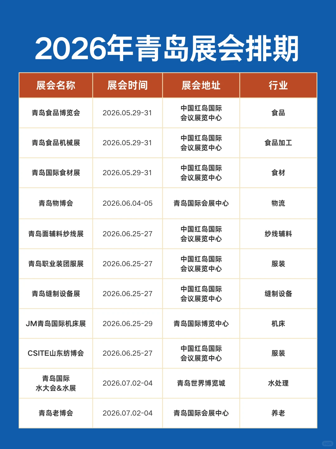 青岛展会2026年展会时间表+地址+门票