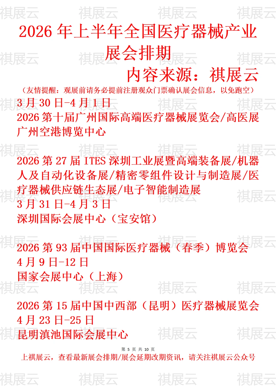 2026年上半年全国医疗器械产业展会排期