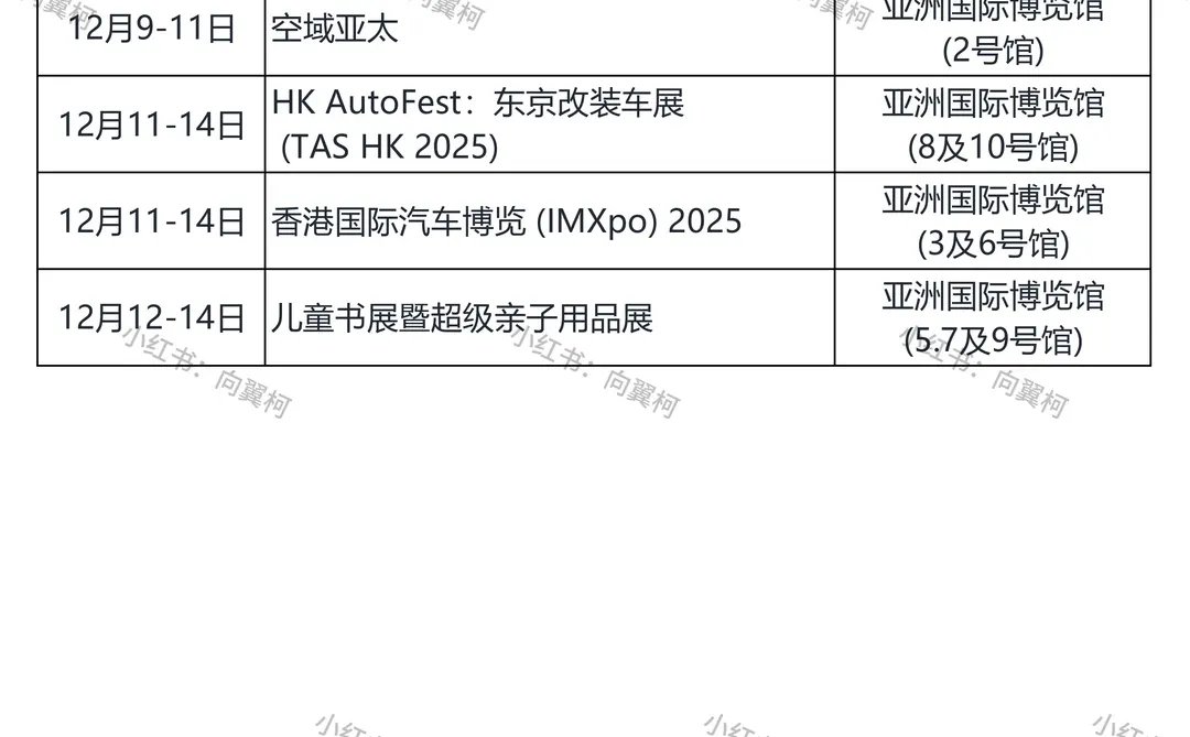 12月｜香港展会排期