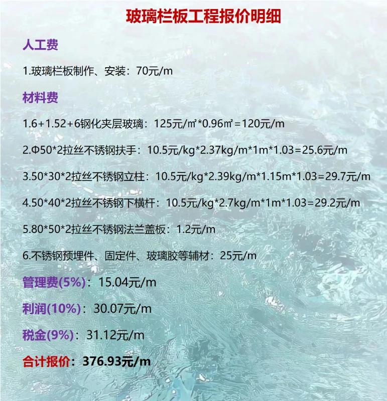 玻璃栏板工程报价明细