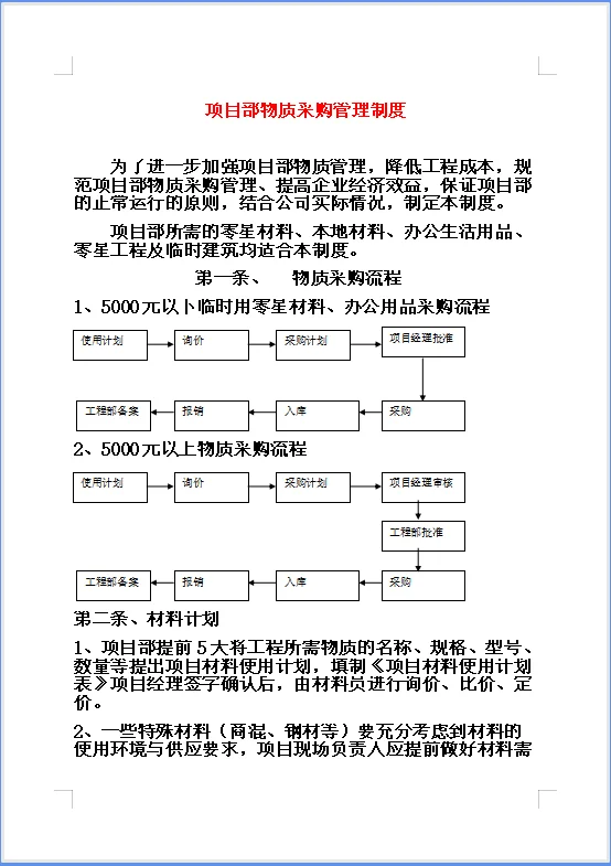 项目部采购管理制度