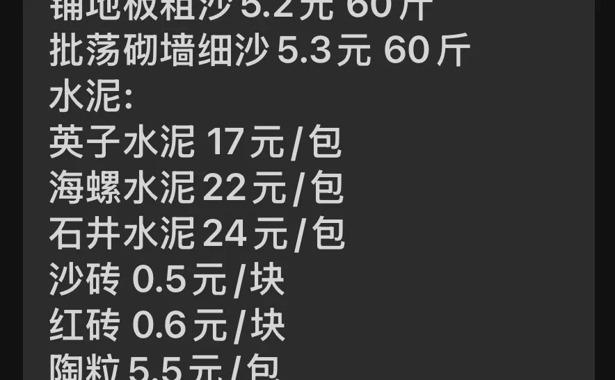12月5日，水泥沙报价