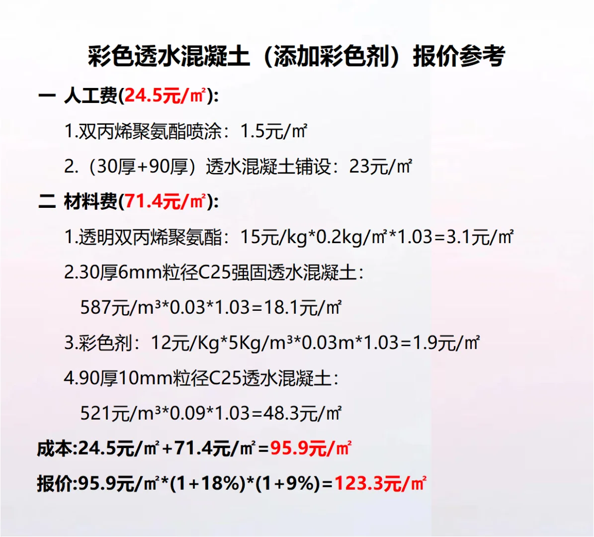 彩色透水混凝土（添加彩色剂）报价参考