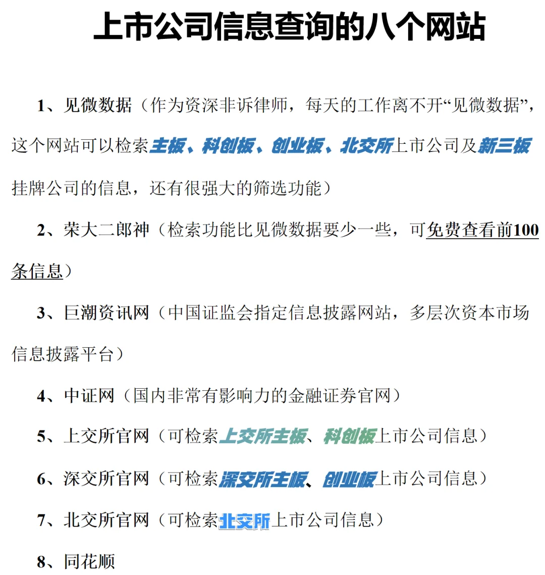 上市公司信息查询的八个网站