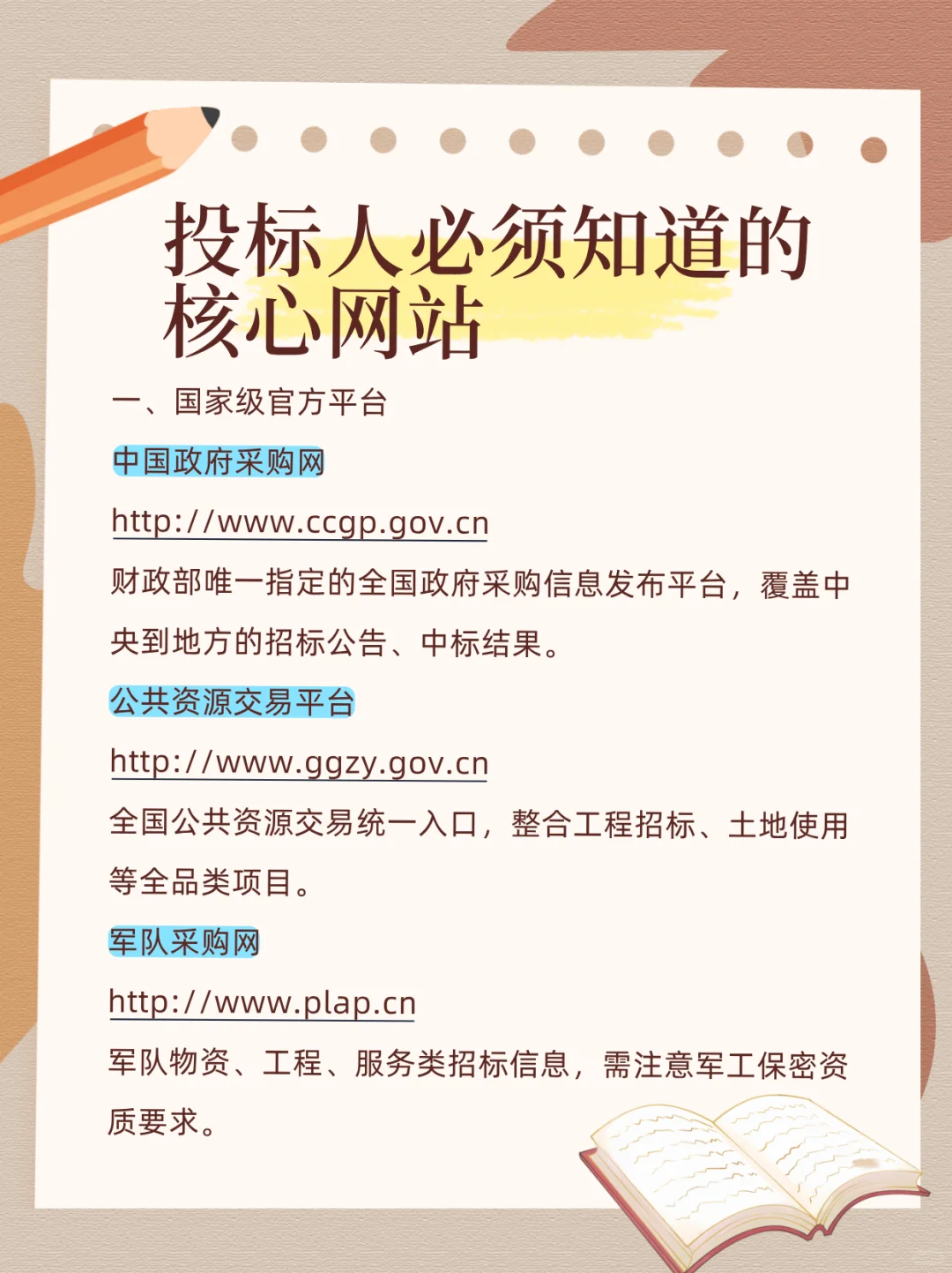 投标人必须知道的核心网站?