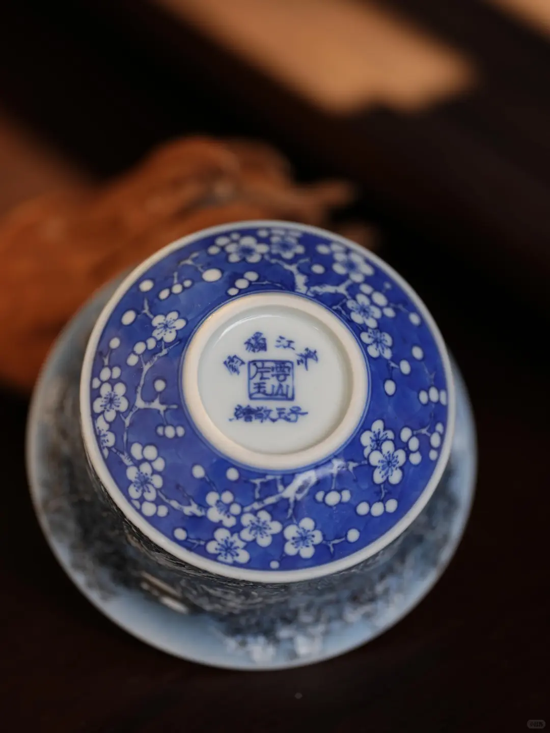 云山片玉纯手工手绘宝石蓝墨彩夜景杯