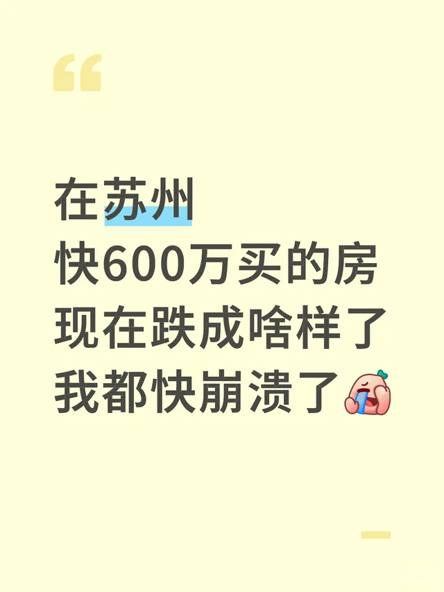 在苏州快600个W买的房现在跌成啥样了