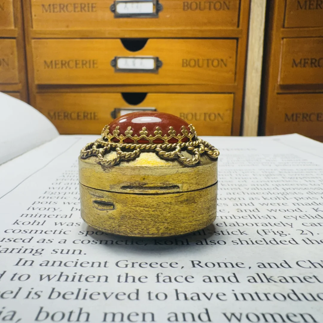 義大利 花絲鑲嵌紅瑪瑙鍍金橢圓盒