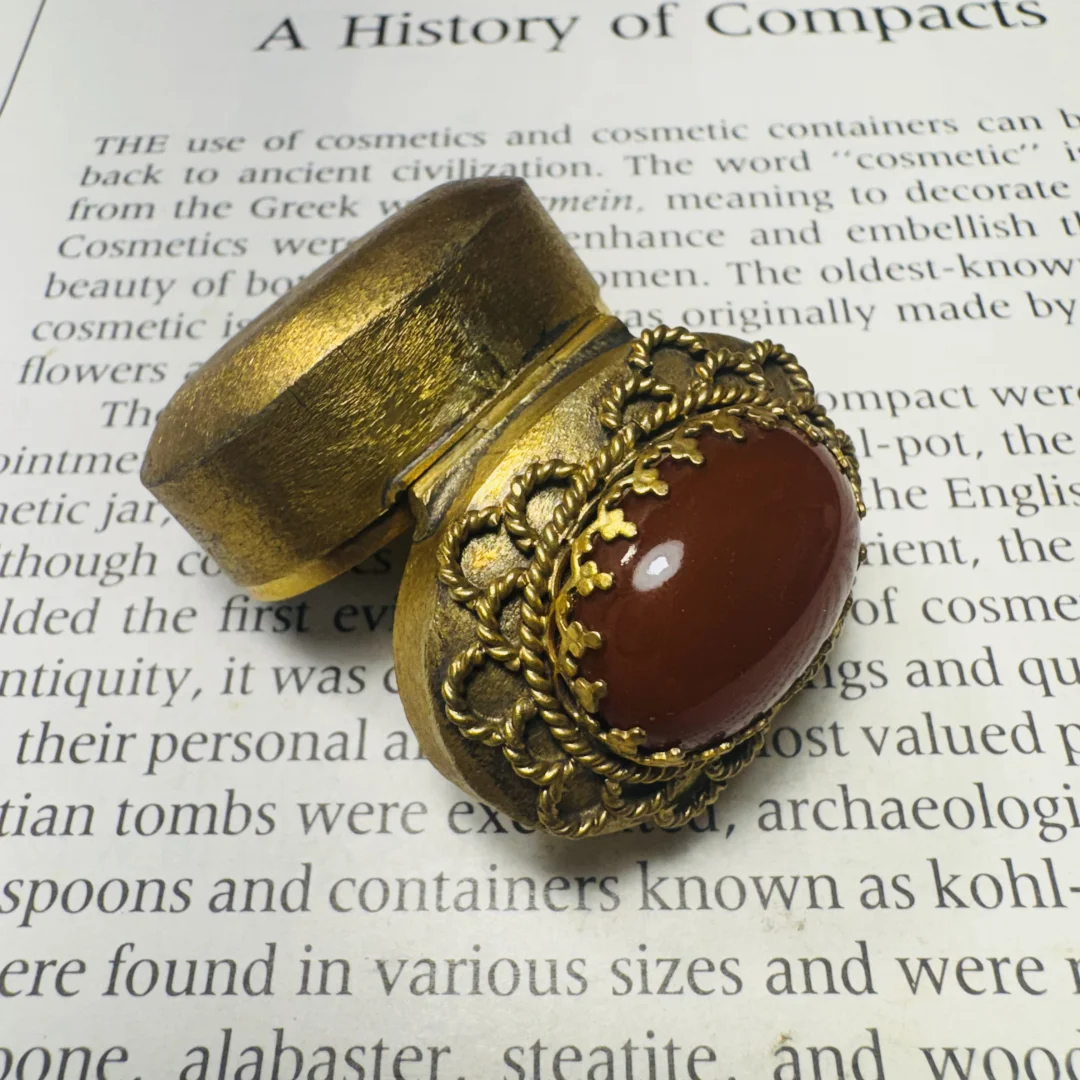 義大利 花絲鑲嵌紅瑪瑙鍍金橢圓盒