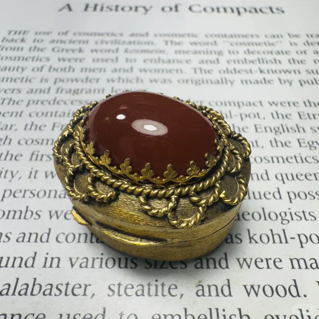 義大利 花絲鑲嵌紅瑪瑙鍍金橢圓盒