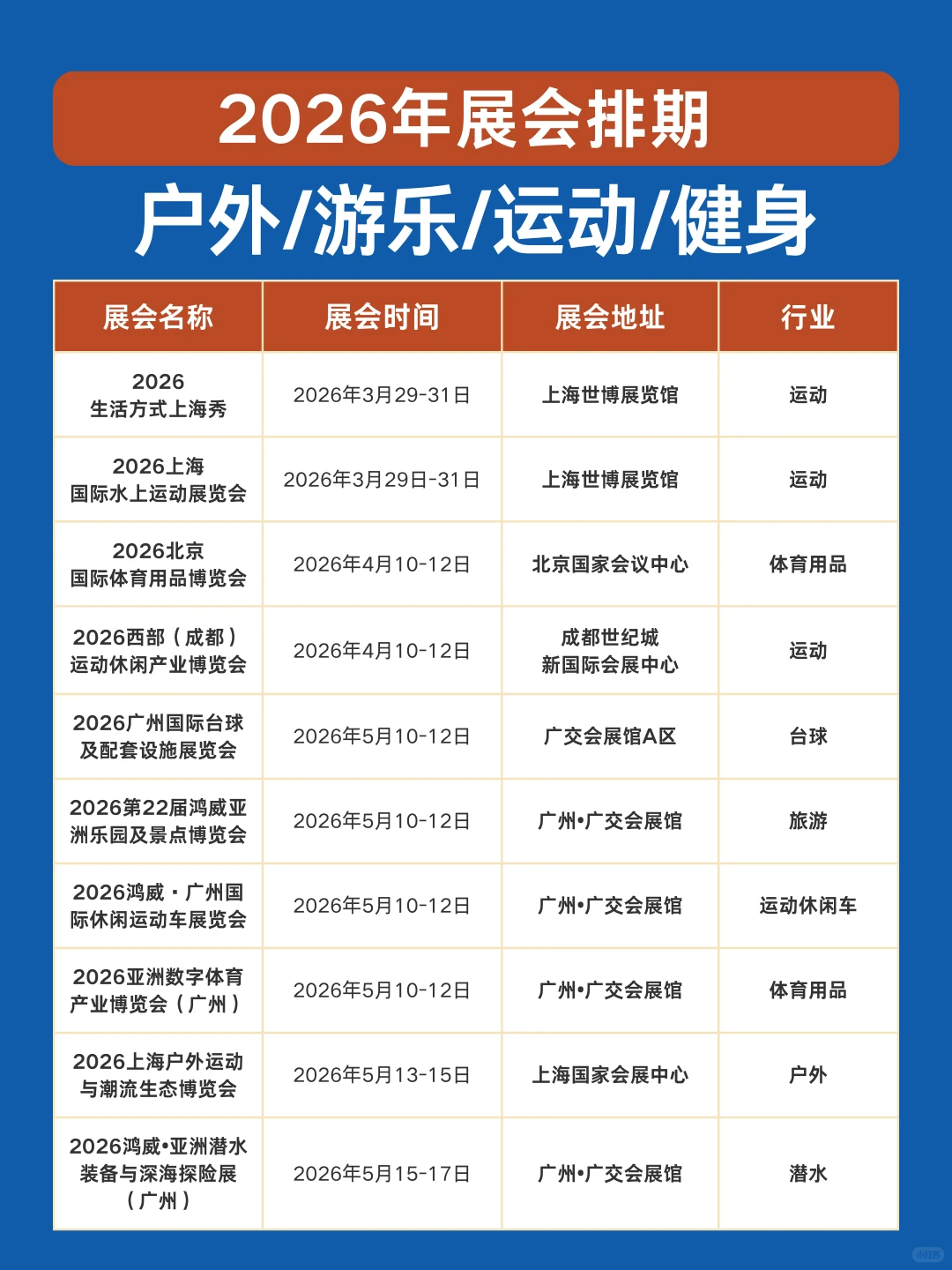 2026展会排期|户外/运动/健身/游乐展一览表