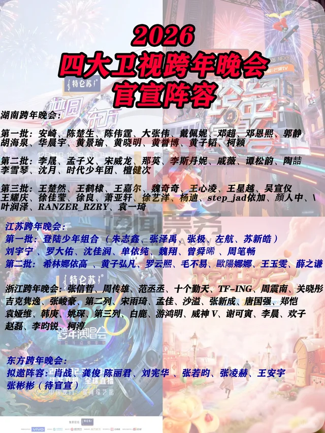 四大卫视跨年晚会目前官宣阵容?期待东方的