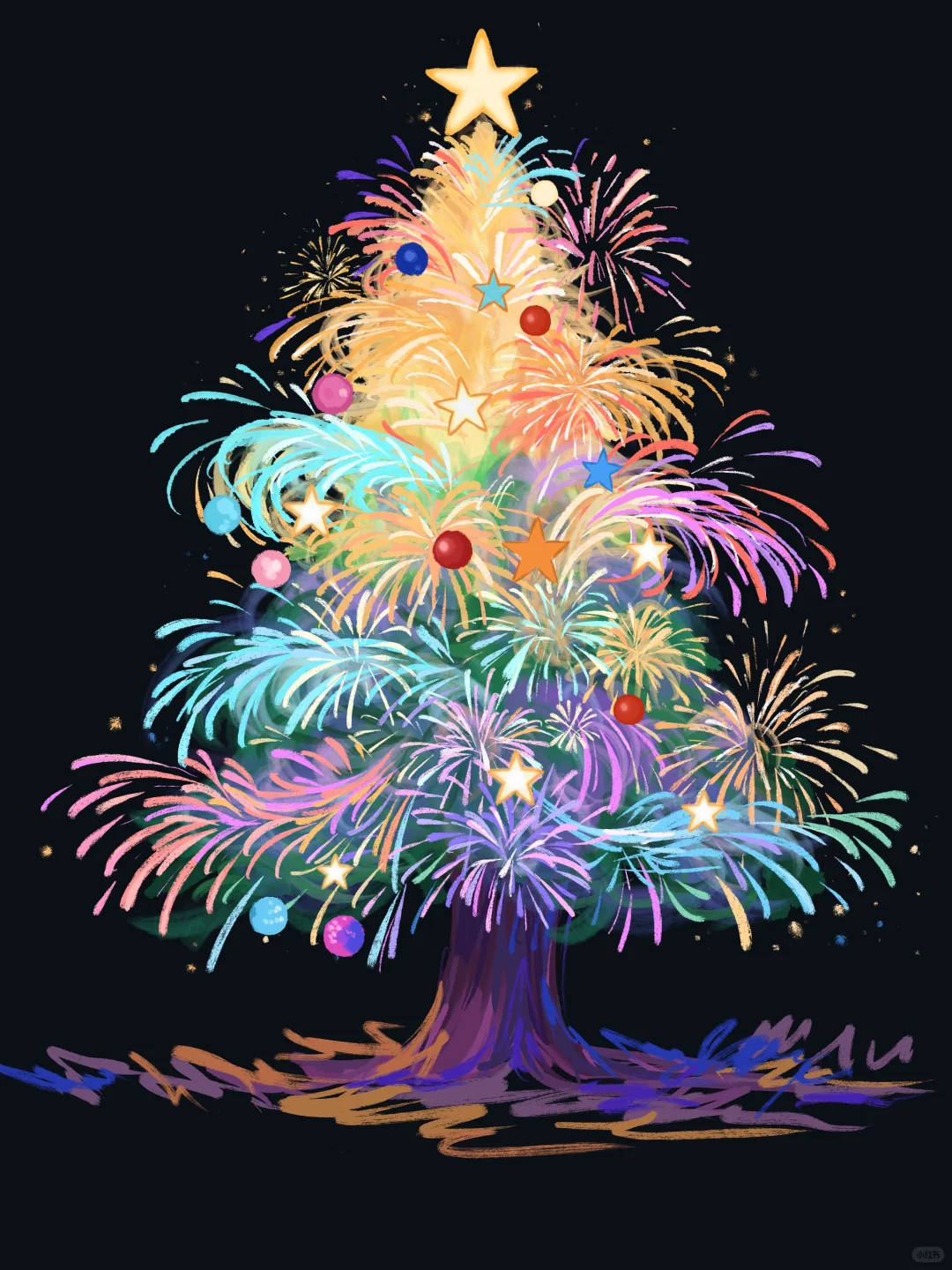 烟花圣诞树?绘画教程