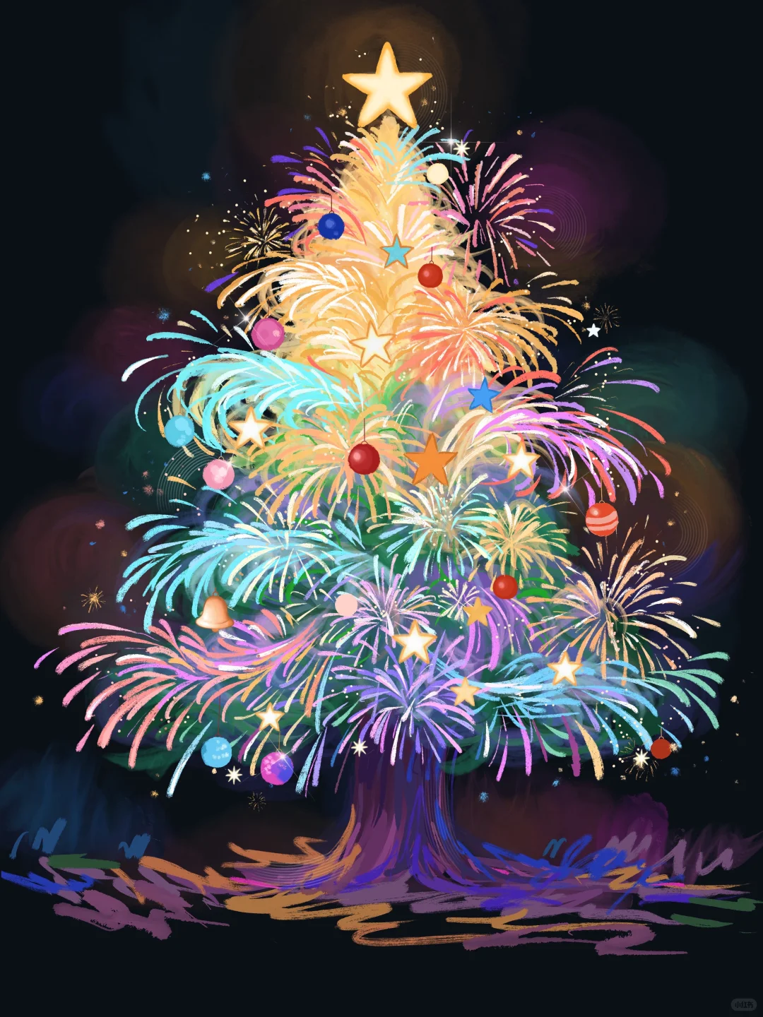 烟花圣诞树?绘画教程
