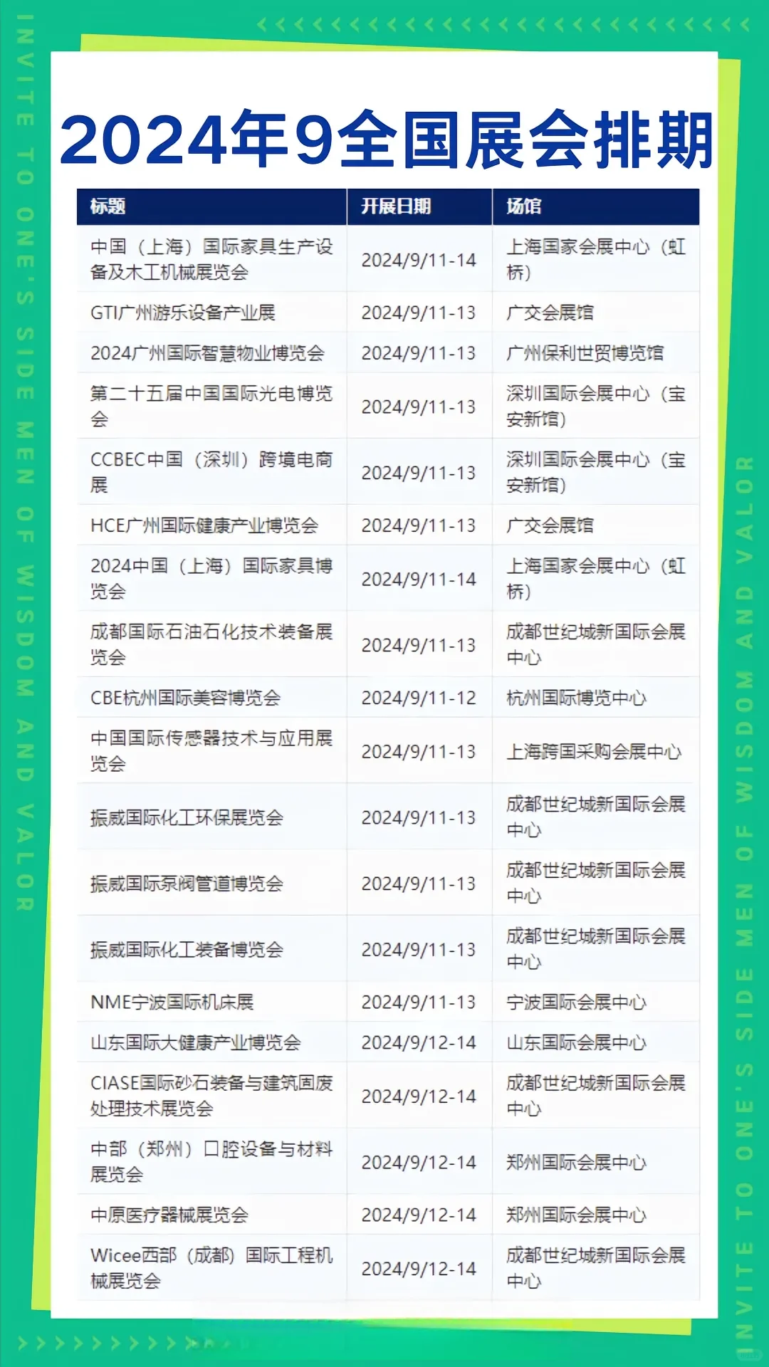 9月份国内展会大合集