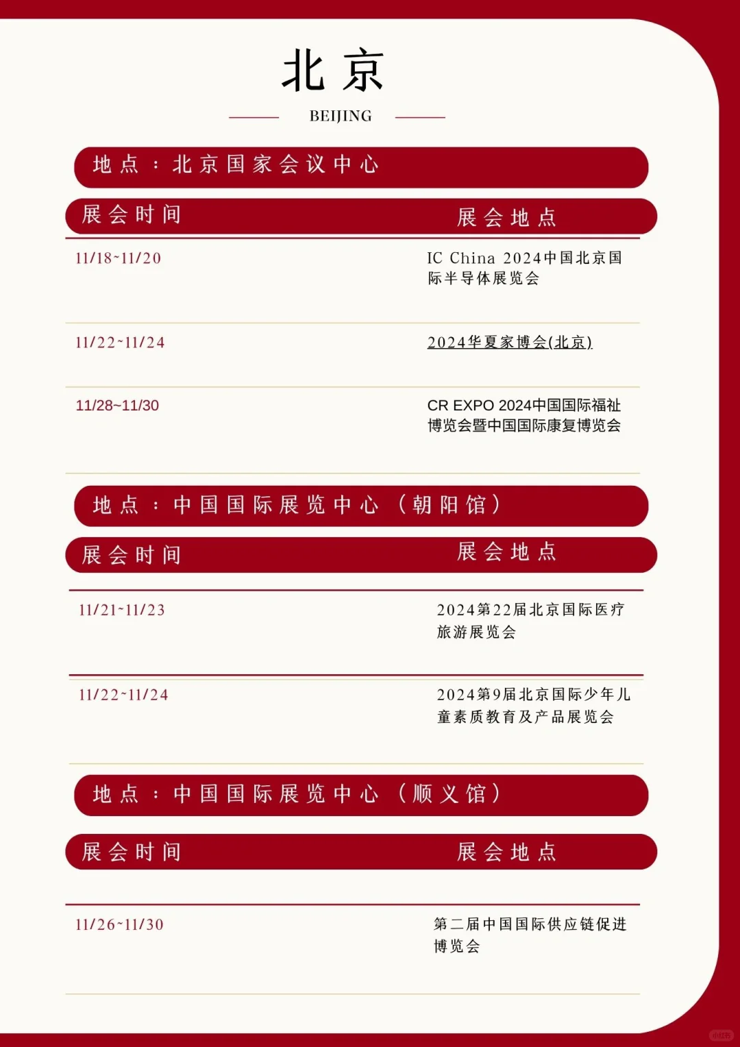 2024年11月下旬全国展会展期大全