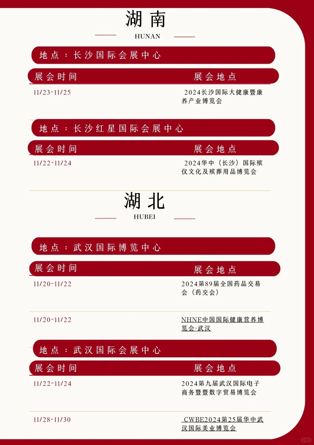 2024年11月下旬全国展会展期大全