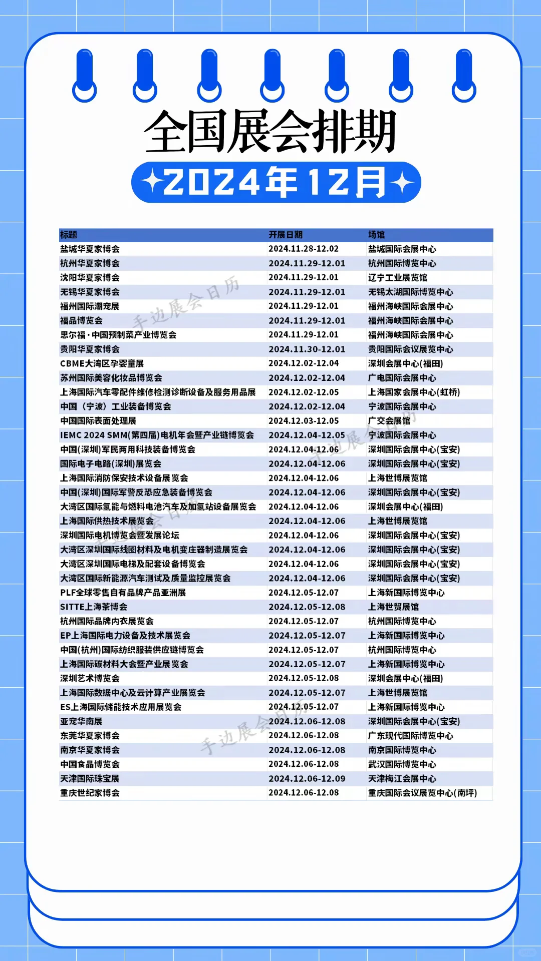2024年12月展会排期预告