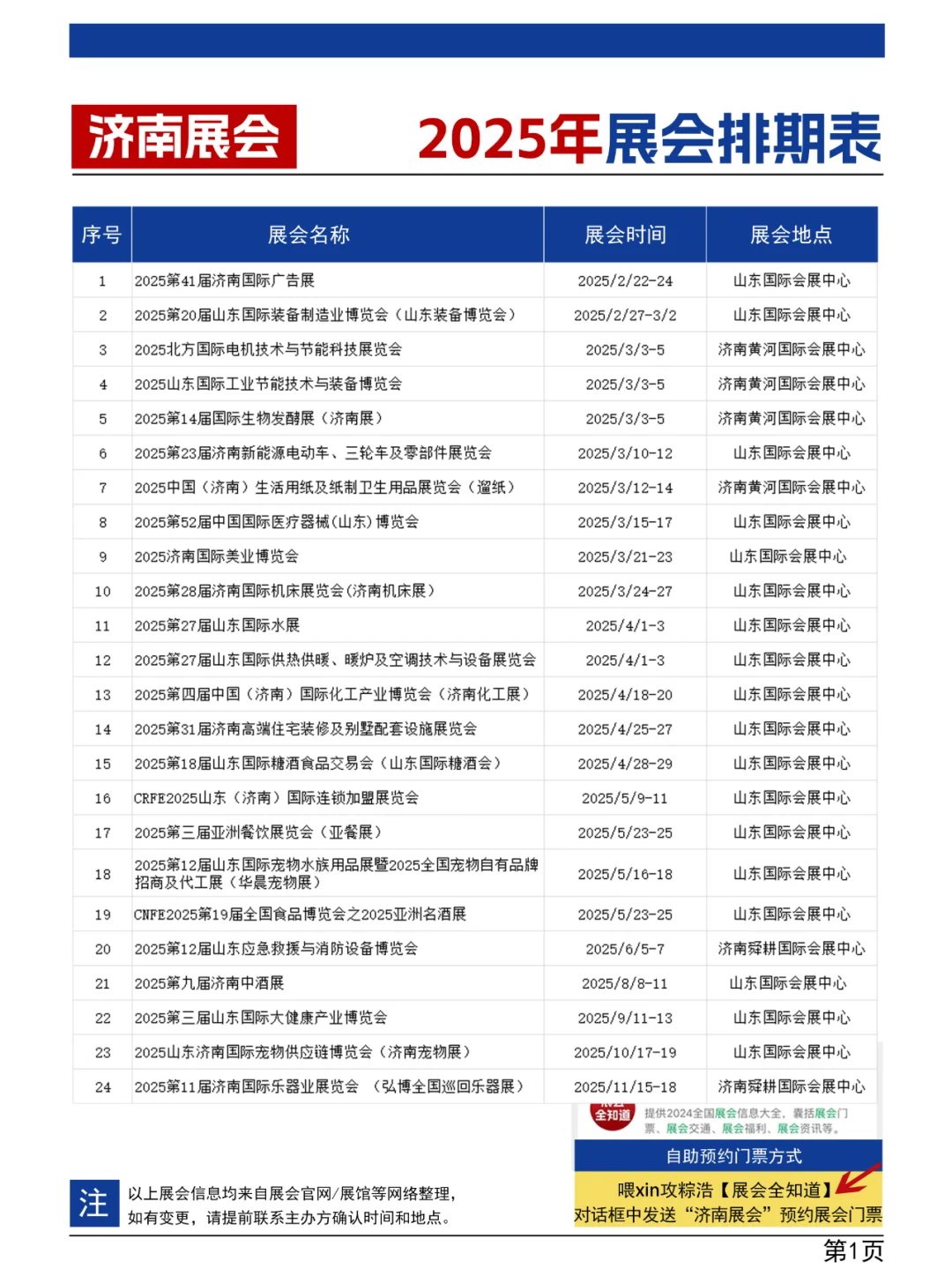 济南展会2025年排期一览表（持续更新中）
